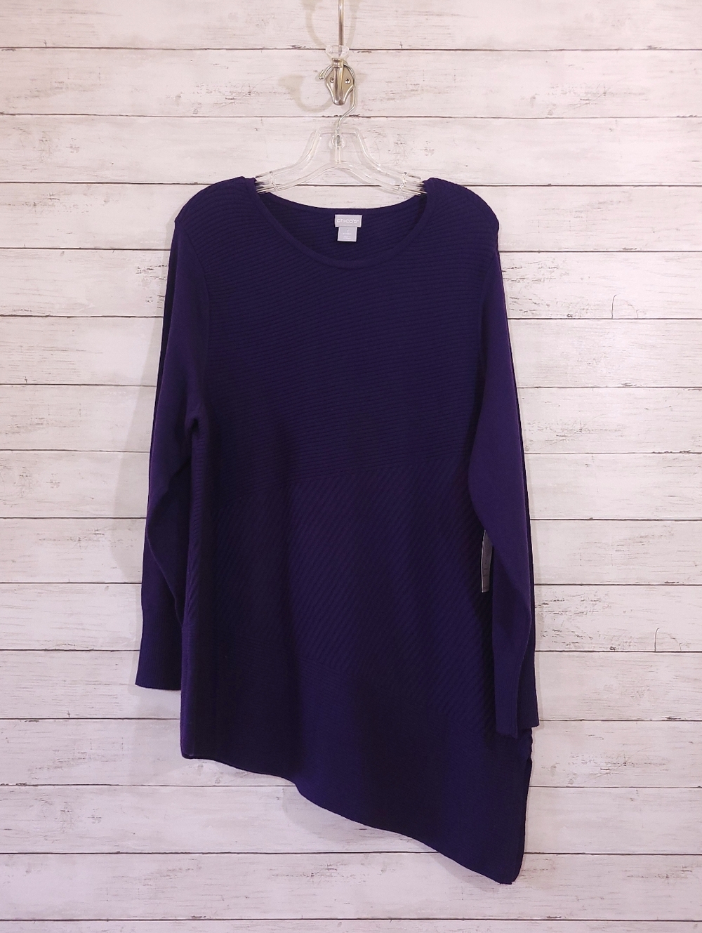CHICO'S Tunic Sweater Size 2 Large L NWT Geometric Ribbed Asymmetrical Purple